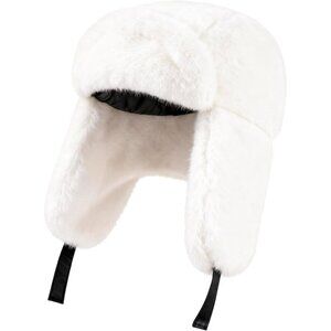 Unisex Off-white Trapper Hat with Ear Flaps Winter Russian Style Windproof